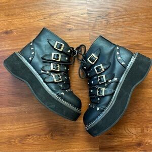Demonia platform studded heart boots.